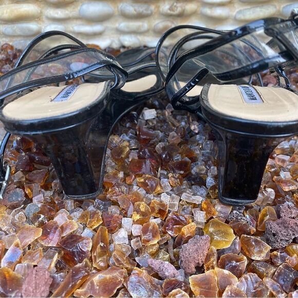 Manolo Blahnik Black & Clear Patent Leather Wedge Sandals. Size 7.5 (38). EUC! - Picture 6 of 6